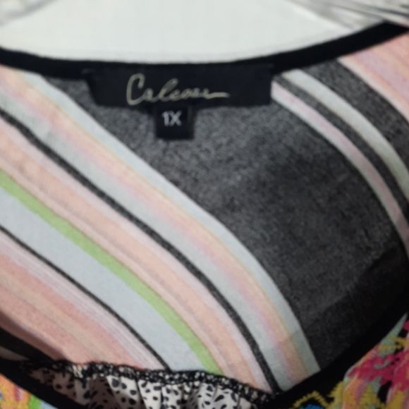 Calessa Boho Floral Embroidered Stripe Tunic Shirt Size 1X Black Pink - Picture 6 of 12